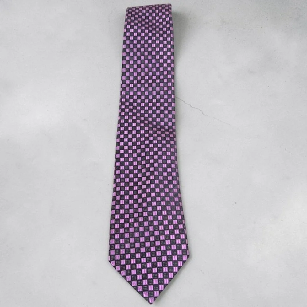 Sean John Silk Tie Mens Pink Black Checkered Grid Square Pattern VTG Y2K 3.5